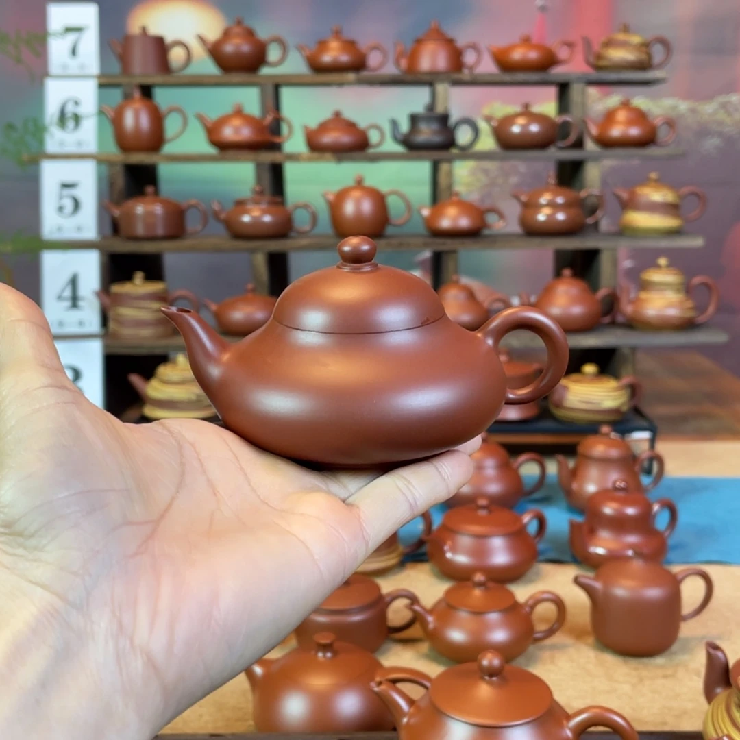 茶壶紫砂肉*墩潮州手工手拉朱泥扁梨壶