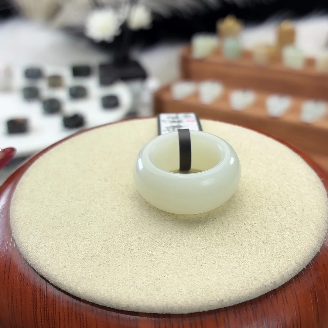 和田玉未镶嵌戒指i48奶蓝墩墩16.2mm