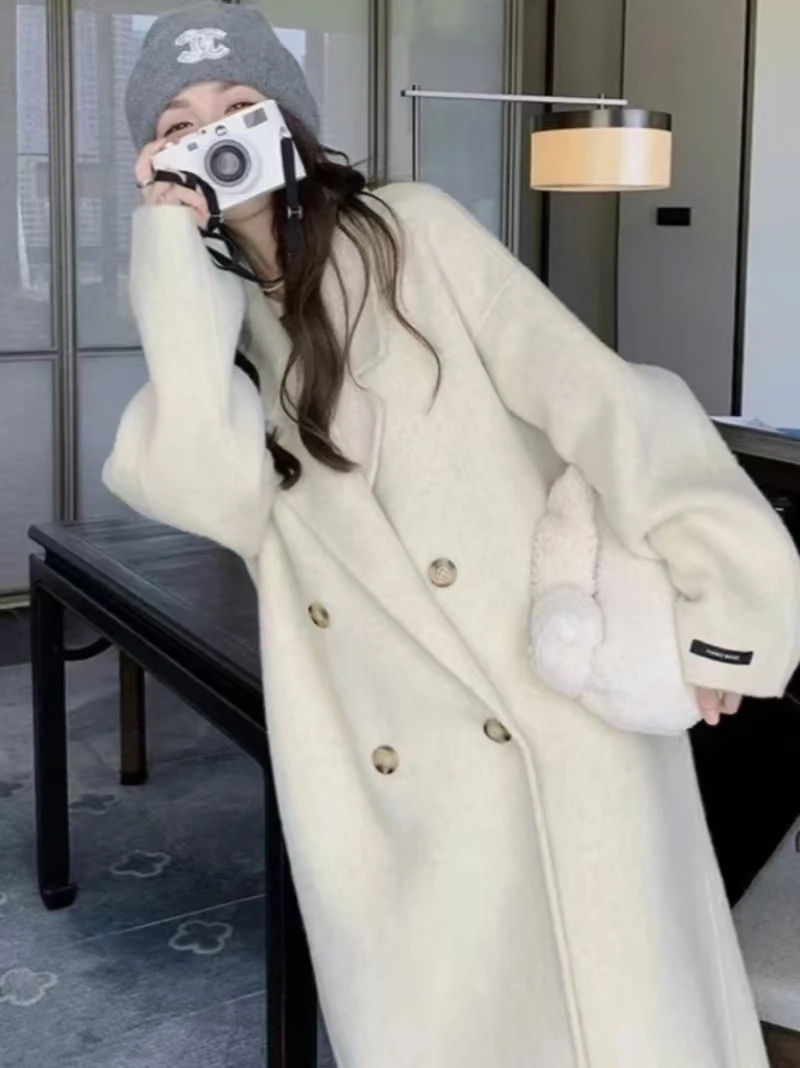 优雅简约双面羊毛大衣女秋冬新款2025高级韩系温柔风中长款外套