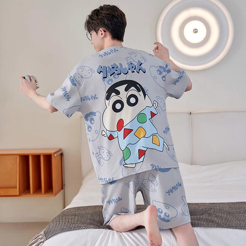 FAVMARTHA睡衣男孩夏季棉短袖薄款男士卡通青少年初中学生大童家