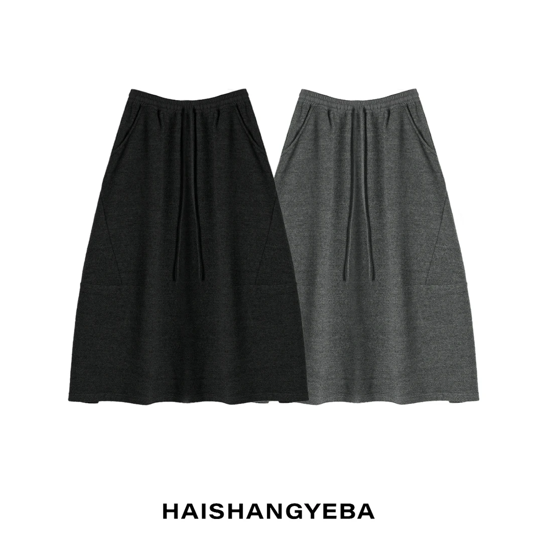 【海上叶爸】新款2025秋冬百搭羊毛松紧腰慵懒休闲厚款半身裙