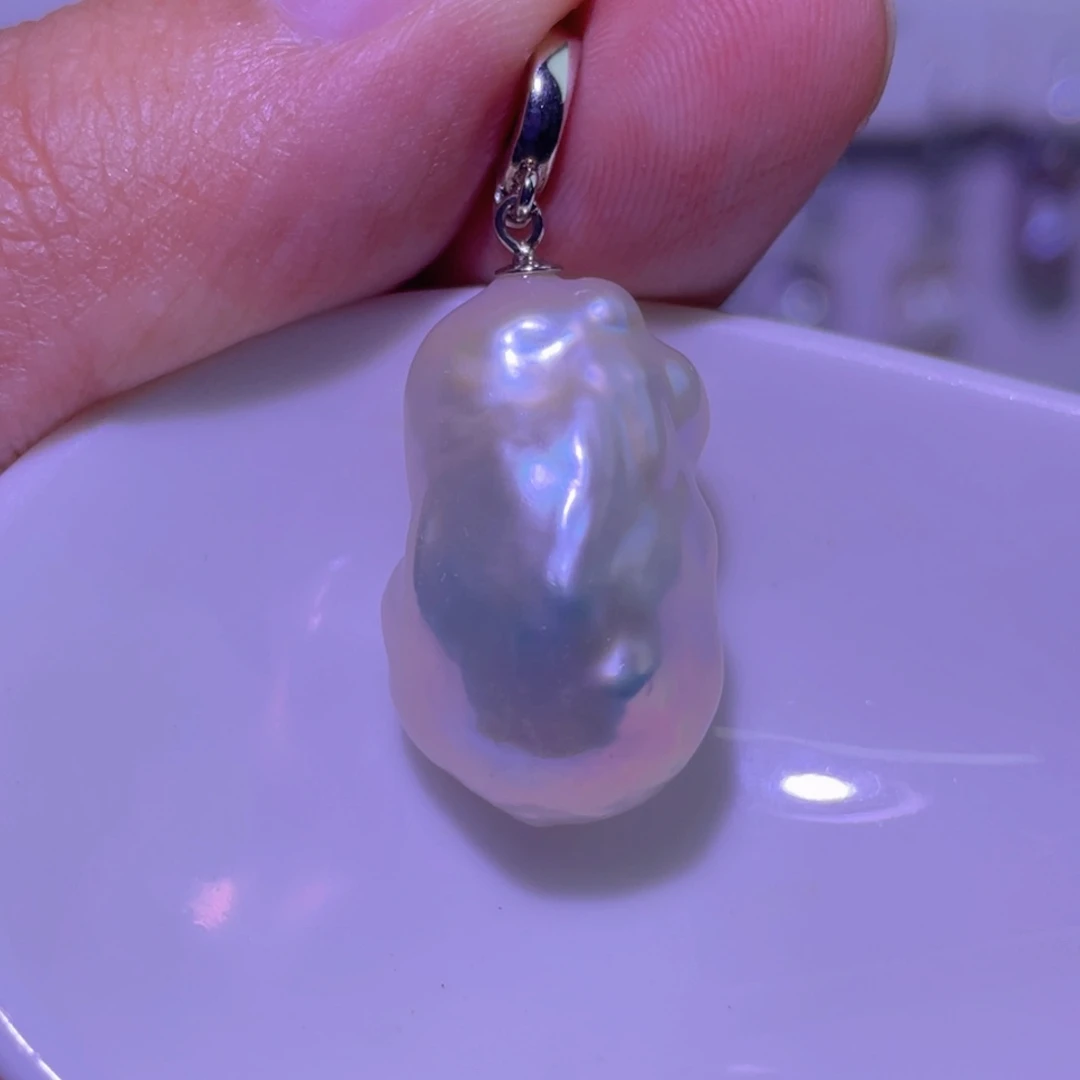 淡水珍珠天然淡水珍珠吊坠银S925镶嵌