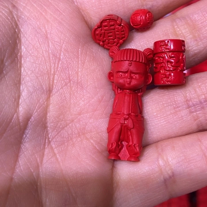 【闪购商品】天然辰砂哪吒红色挂件六字桶珠