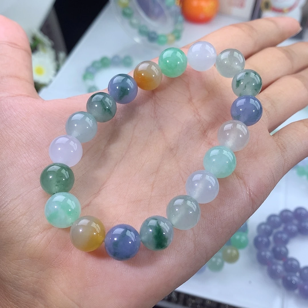 翡翠未镶嵌手链冰飘花多宝手串