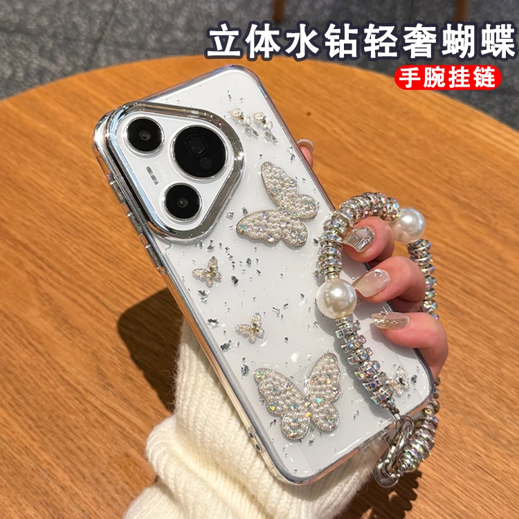 滴胶立体闪钻蝴蝶适用于华为pura70pro+手机壳透明pura70高级感