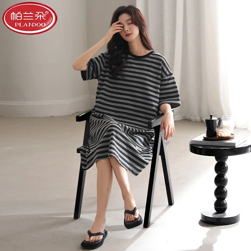 帕兰朵睡裙女款2025年新款睡衣夏季新款休闲短袖夏天家居服连衣裙