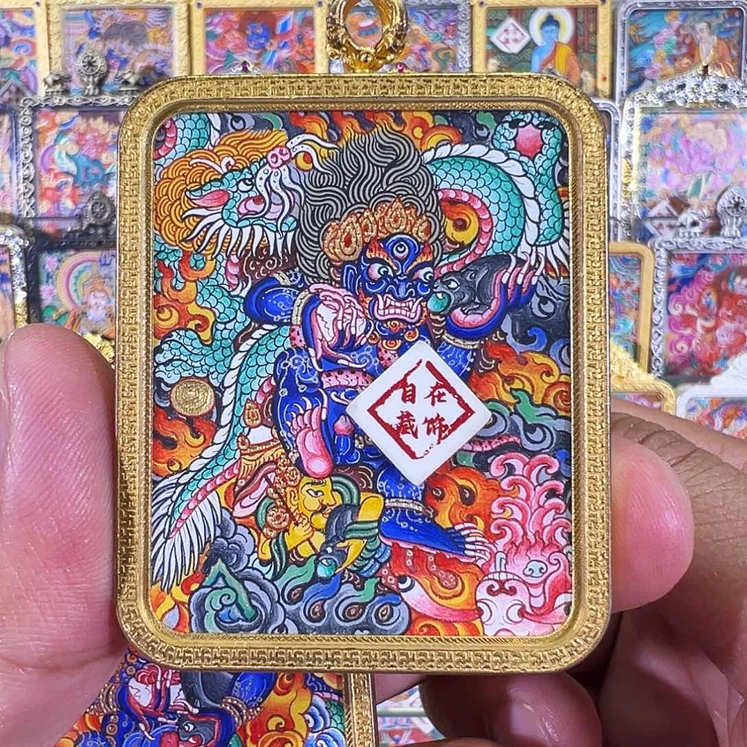 吊坠热贡彩唐黑财唐卡