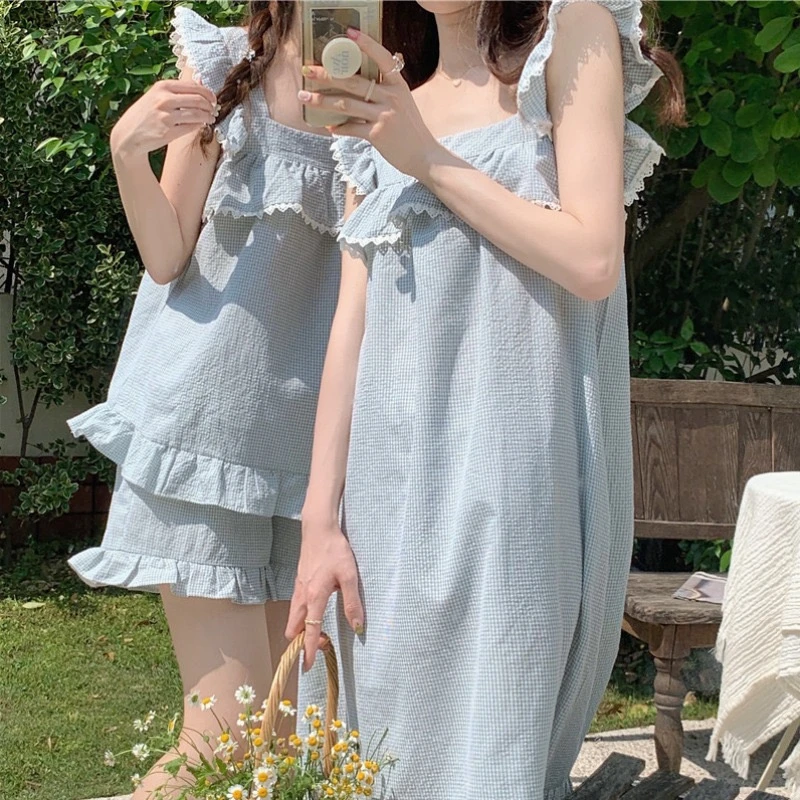 【Lucky活动价】睡衣女夏季薄款泡泡棉小飞袖甜美ins家居服学生套装