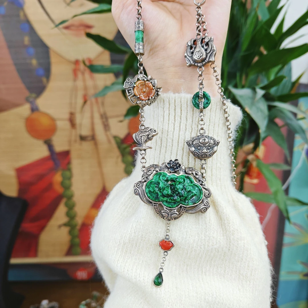 恒玖翡翠 台湾银镶 天然翡翠吊坠 手工珠宝镶嵌 复古