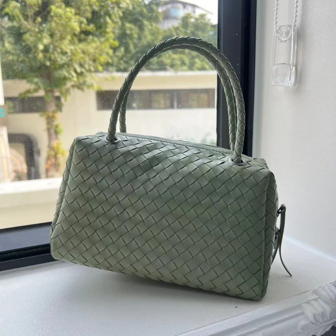 大容量波士顿手提包 手工编织绵羊皮斜挎女包 9128