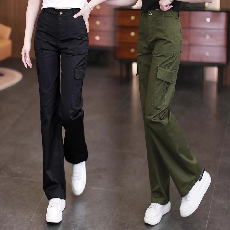 啄木鸟工装裤女2025春秋新款宽松显瘦高腰薄多口袋休闲户外登山裤