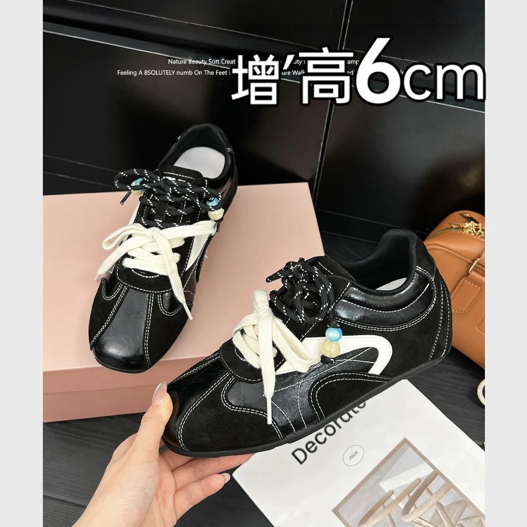 冬季加绒复古厚底内增高5cm德训鞋女2025新款百搭休闲运动阿甘鞋