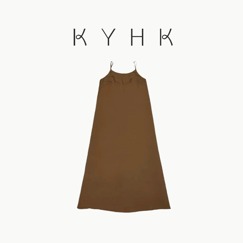 KYHK夏季新款极简咖色吊带连衣裙230619