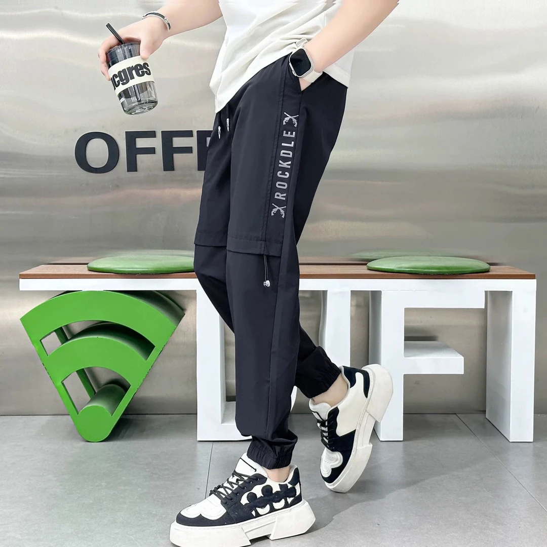 新2把枪绣花夏款冰丝2025新款刺绣厚款厚男士欧货时尚百搭休闲裤