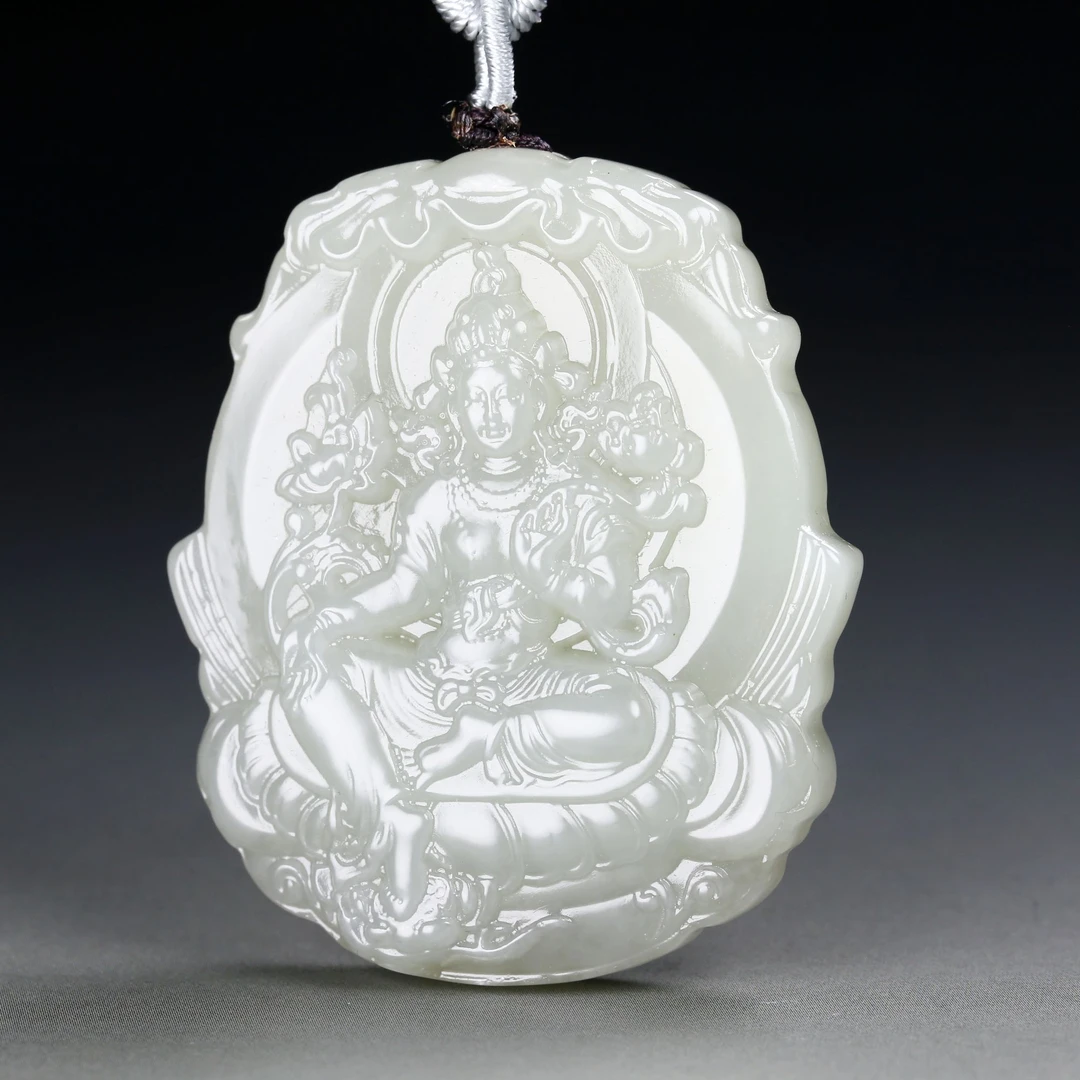 0102021和田玉且末料自在莲花观音