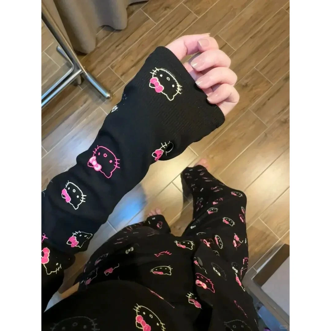 【暗黑凯蒂猫】2025新款春秋款睡衣女款印花甜美风春秋季家居服套装