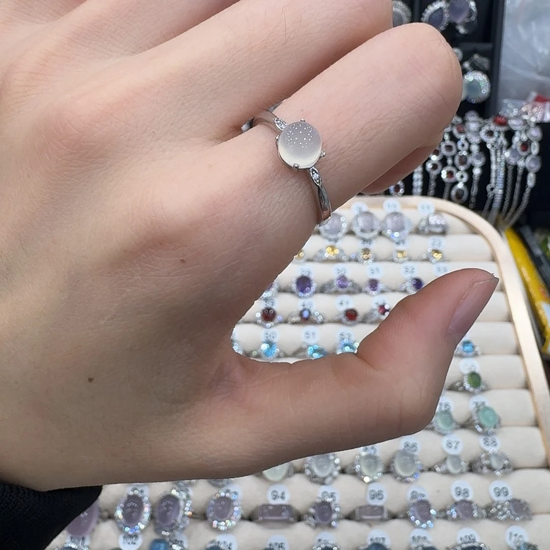 蛇纹石玉银S925镶嵌戒指戒指