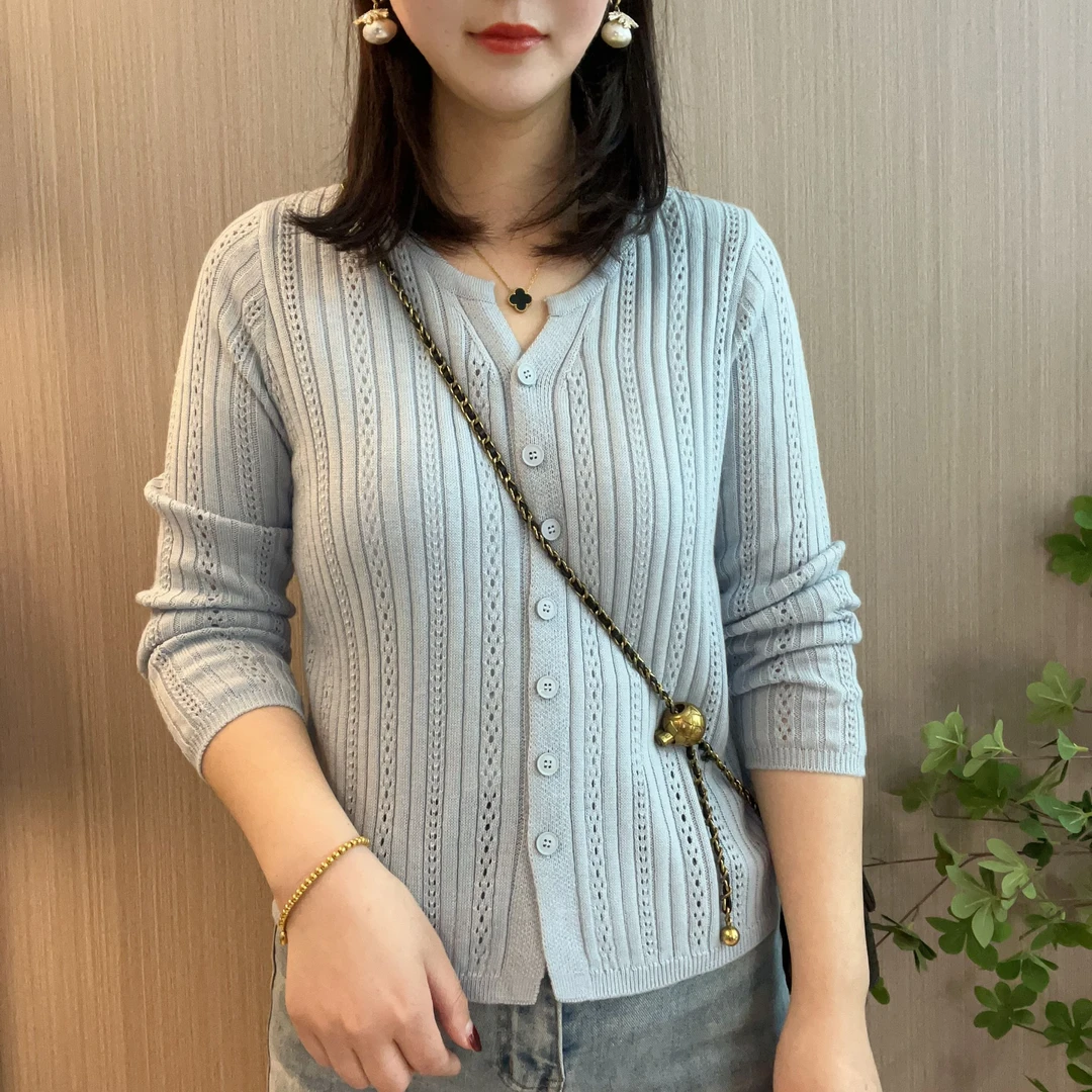 新款针织衫打底女毛衣外搭v领韩系针织开衫外套薄款显瘦百搭上衣