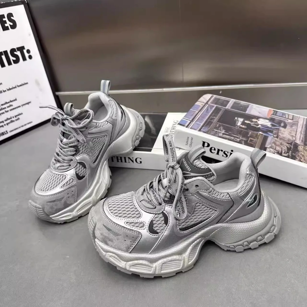 2025秋新款厚底松糕小怪兽老爹鞋女鞋增高百搭透气网面休闲运动鞋