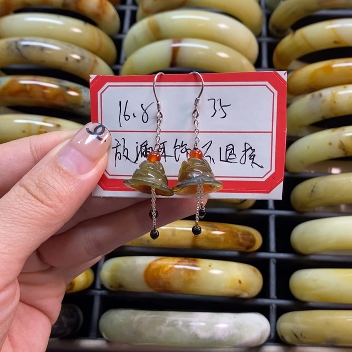 蛇纹石玉未镶嵌耳钉