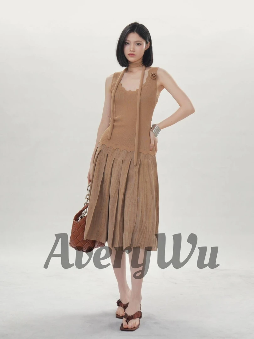 老吴的衣橱【斑驳模糊】复古亚麻半身百褶裙Q557