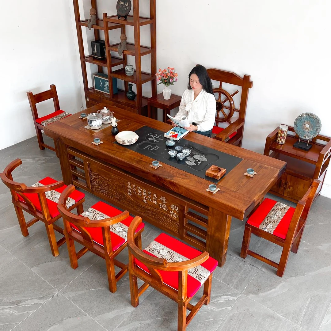 老船木茶桌椅组合一桌五椅实木茶台茶具茶桌一体一整套茶几办公室