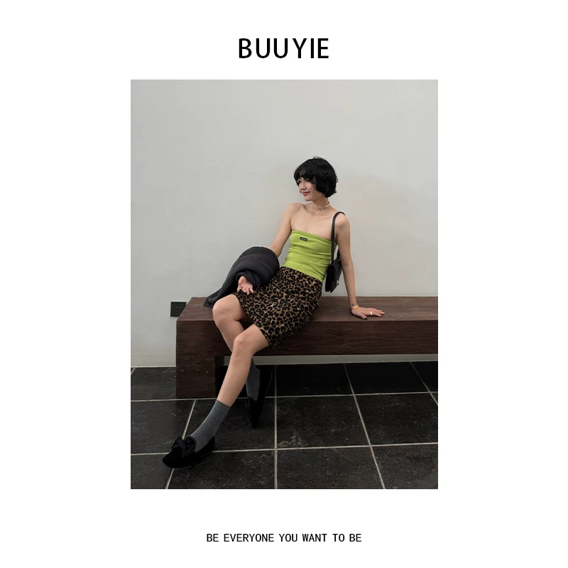 BUUYIE 25SS【轻麦】春秋新款复古高级豹纹半身包臀裙 250372