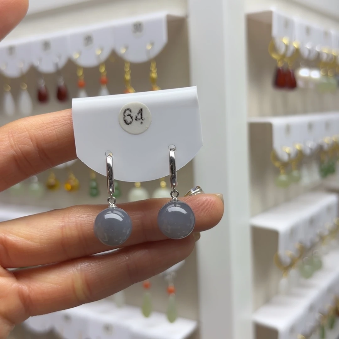 和田玉银S925镶嵌耳饰