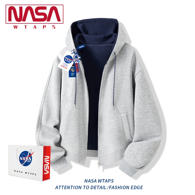 NASA WTAPS美式连帽开衫卫衣男款春秋季时尚潮牌重磅休闲夹克外套