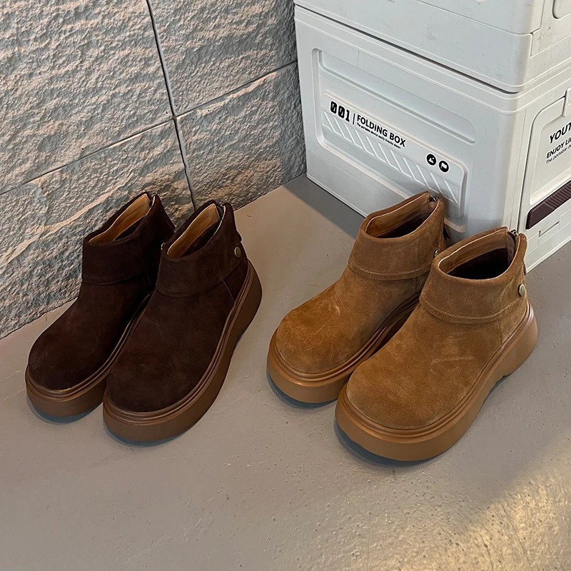 【增高8CM】发泡底真皮马丁靴女冬季新款复古洋气短靴厚底休闲百搭