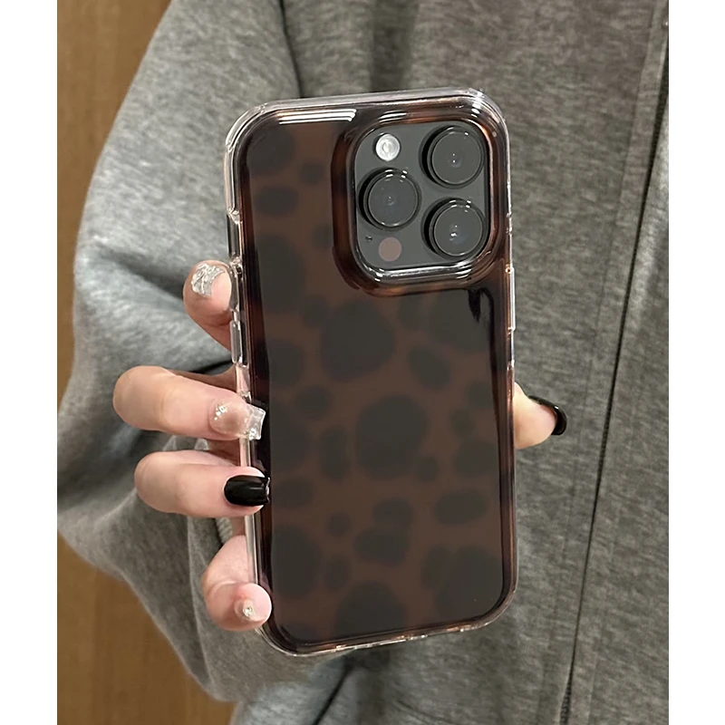 雅天立棕色晕染豹纹适用苹果16/13/14手机壳华为vivo小米15oppo套