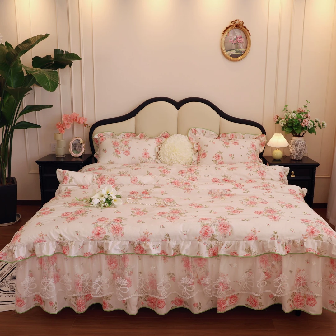 【清仓】春日絮语 全棉纯棉韩式公主风被套防滑床裙款床上四件套