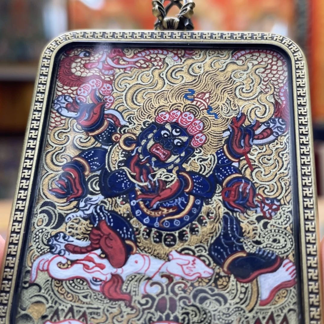 吊坠热贡纯手绘唐卡大黑天