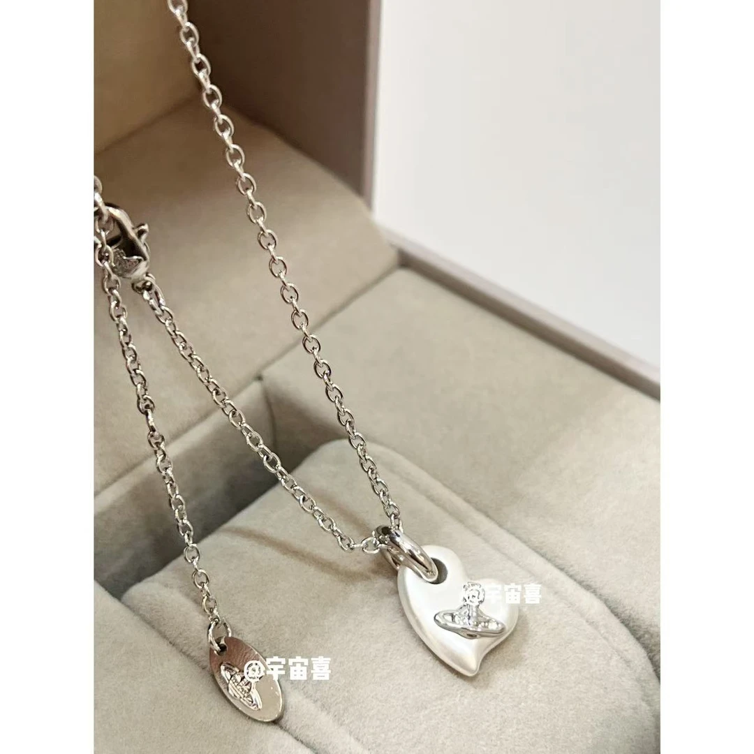 铜合金项链 G5-055【银白色小尾巴星球爱心项链细链】