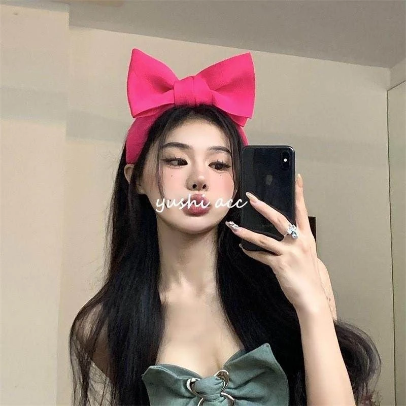 ins小饰品芭比粉超大蝴蝶结高颅顶甜美发箍宽边压发刘海抓夹小发