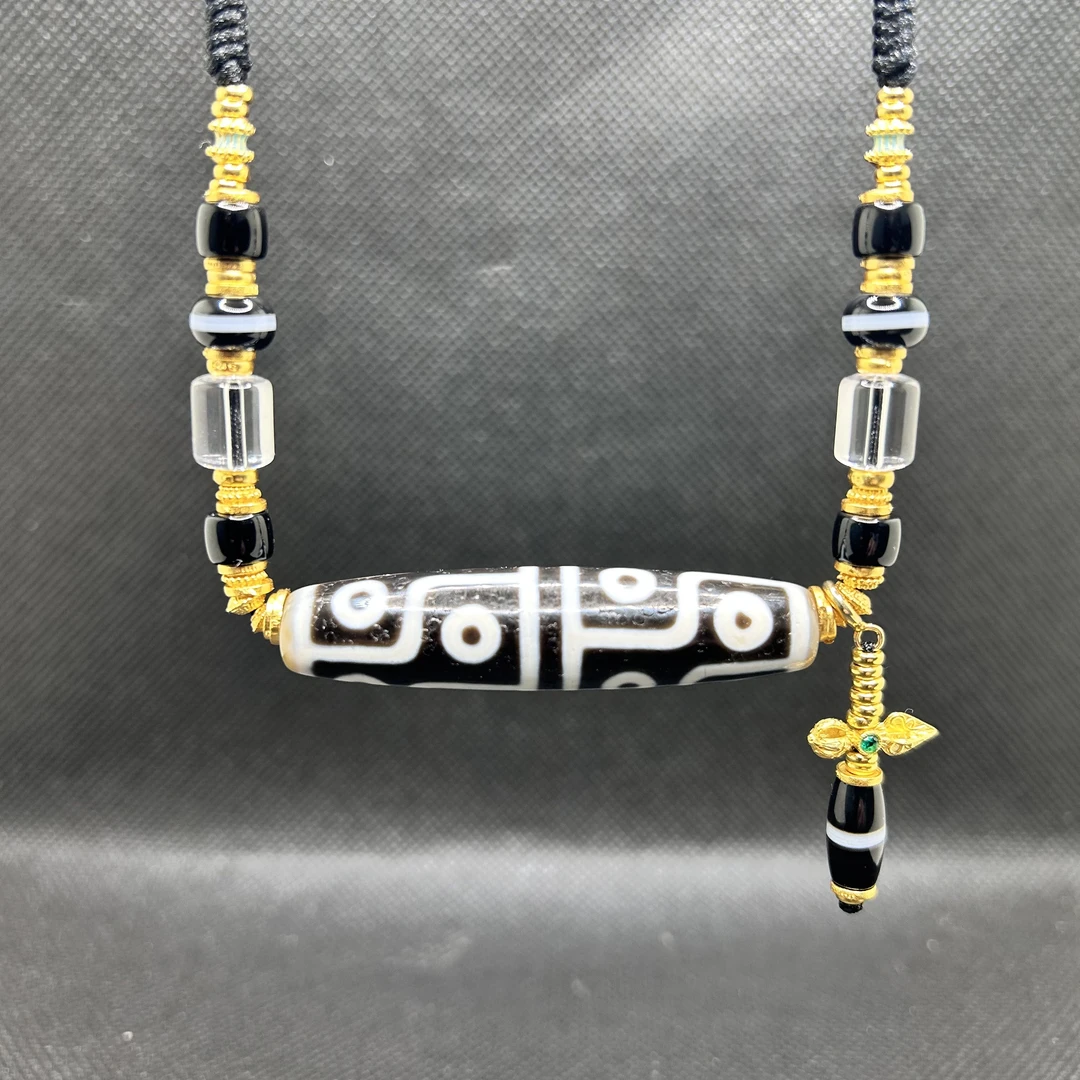 台珠手工珠任晓潘黑白多图腾条纹玛瑙设计款锁骨链项链