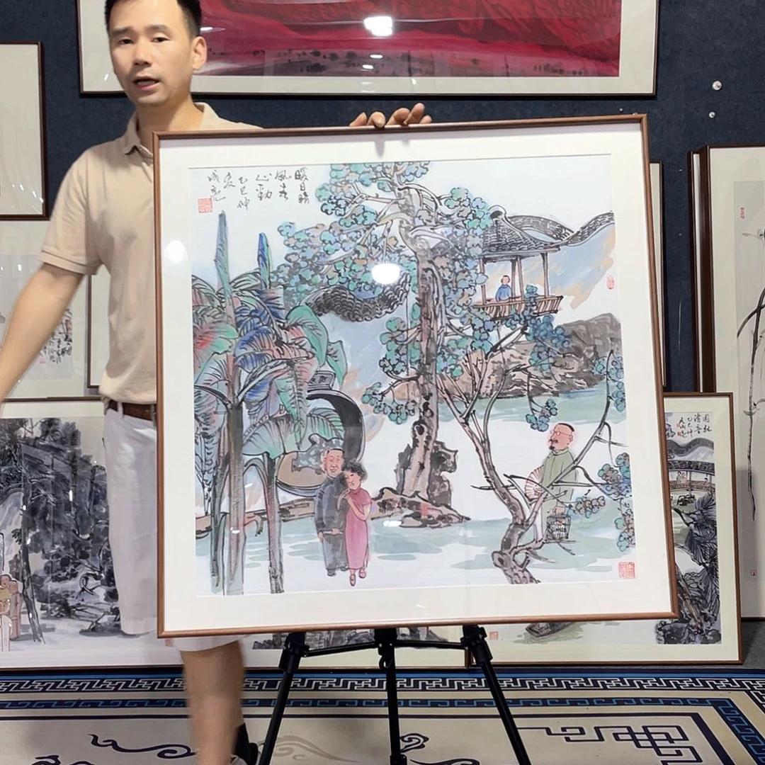 国画手绘画作品带框80/80