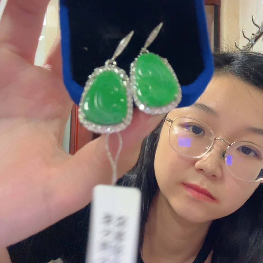 S***r翡翠银S925镶嵌耳饰耳饰