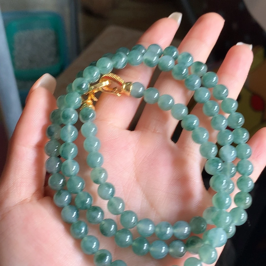 翡翠未镶嵌手串项链飘花6.5