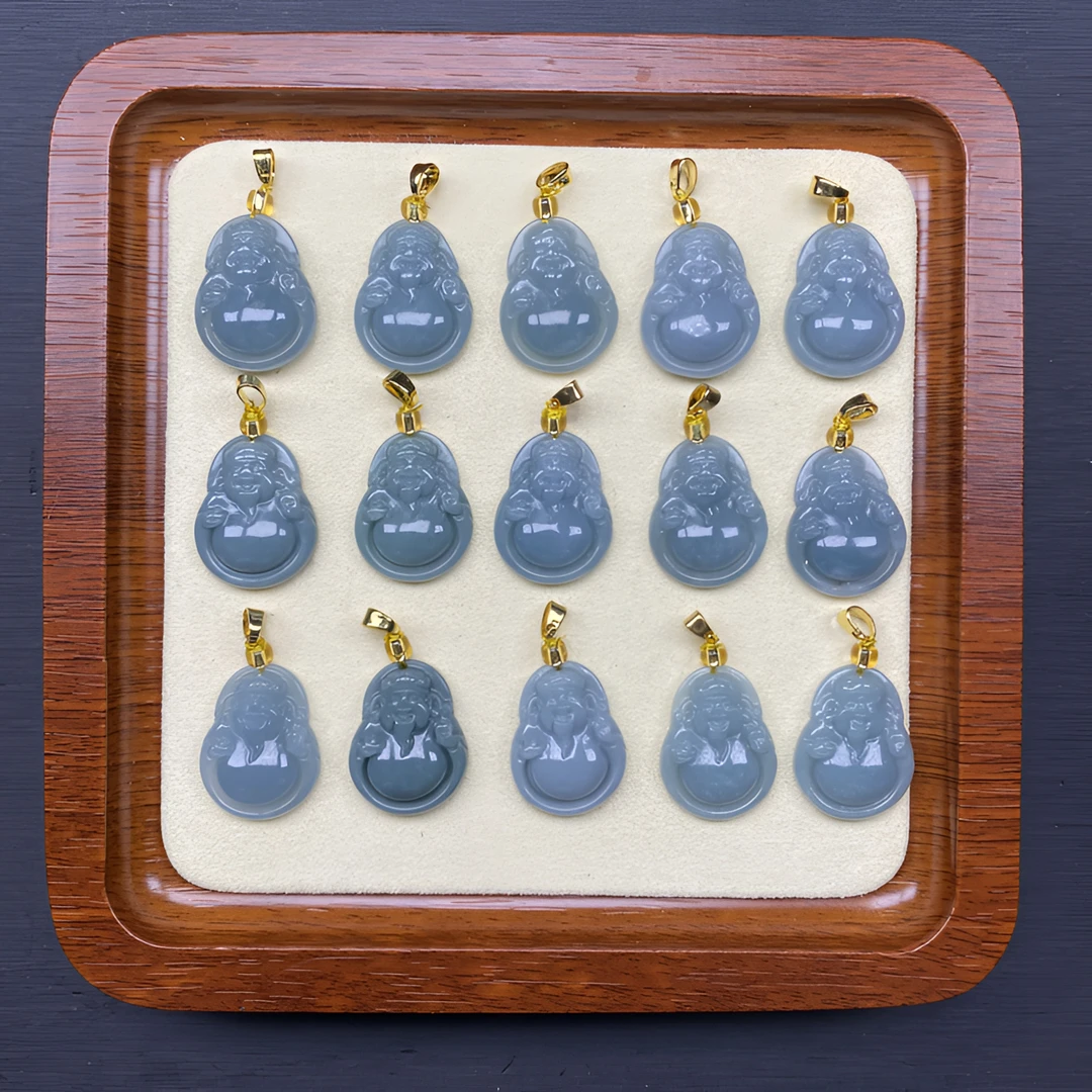 天然缅甸A货翡翠财神招财进宝精美手工雕刻