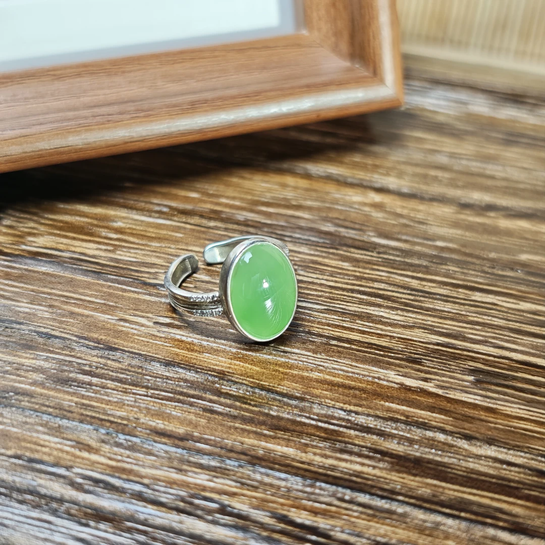 和田玉碧玉戒指*S925银镶嵌.编号269