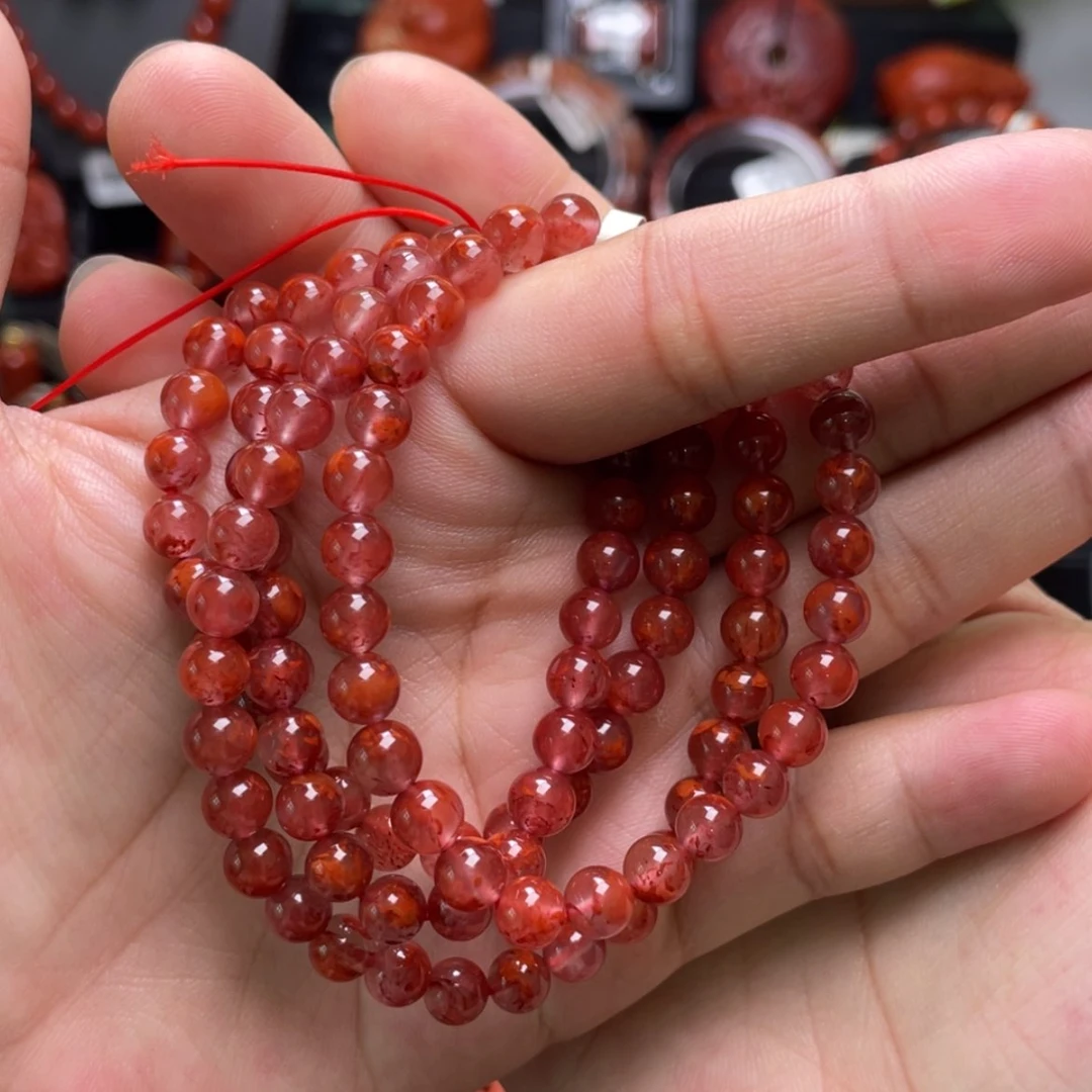 【闪购商品】未镶嵌6mm红底火焰纹多圈南红玛瑙