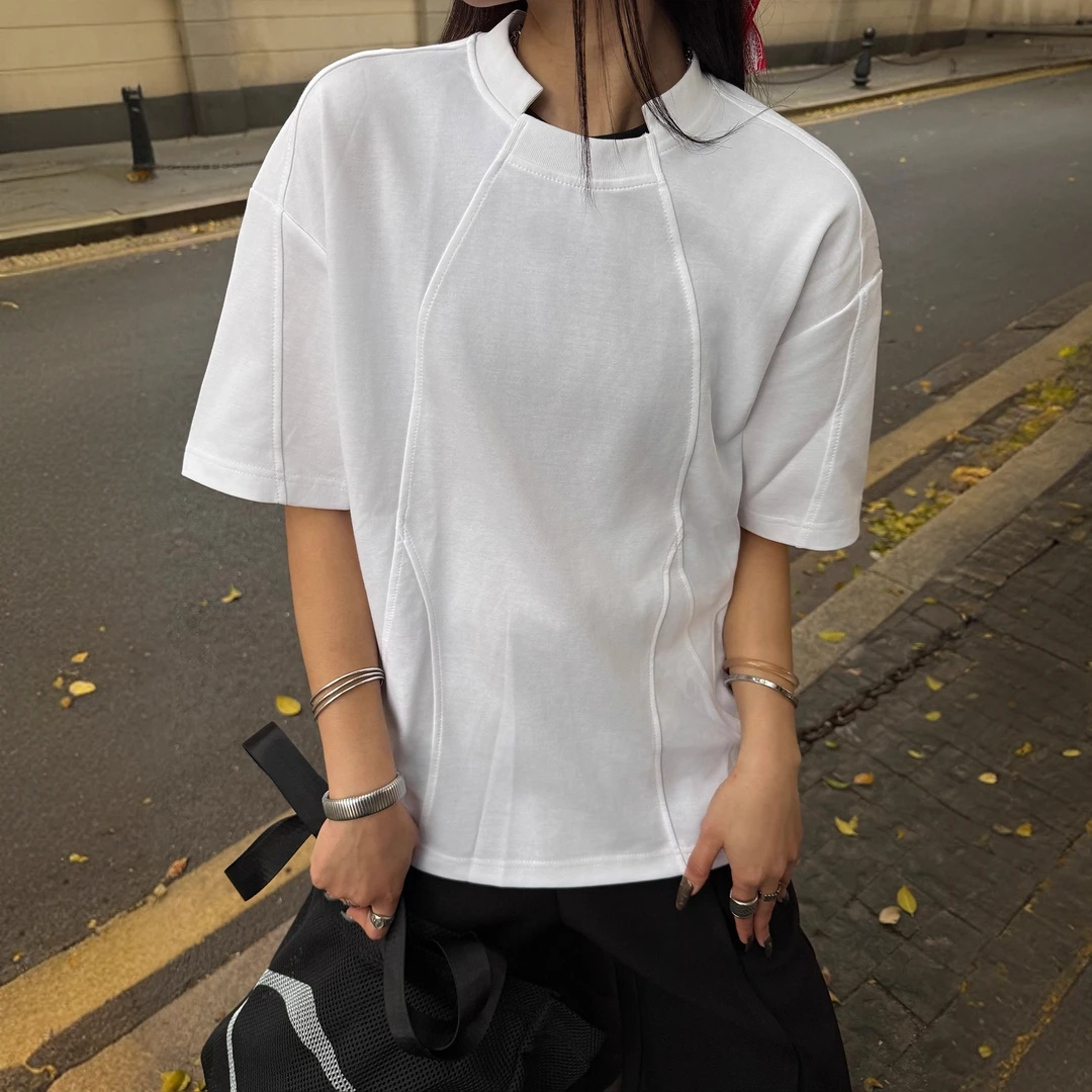 黑色拼接剪裁解构设计感t恤男女夏季凉感冰皮短袖cleanfit半截袖