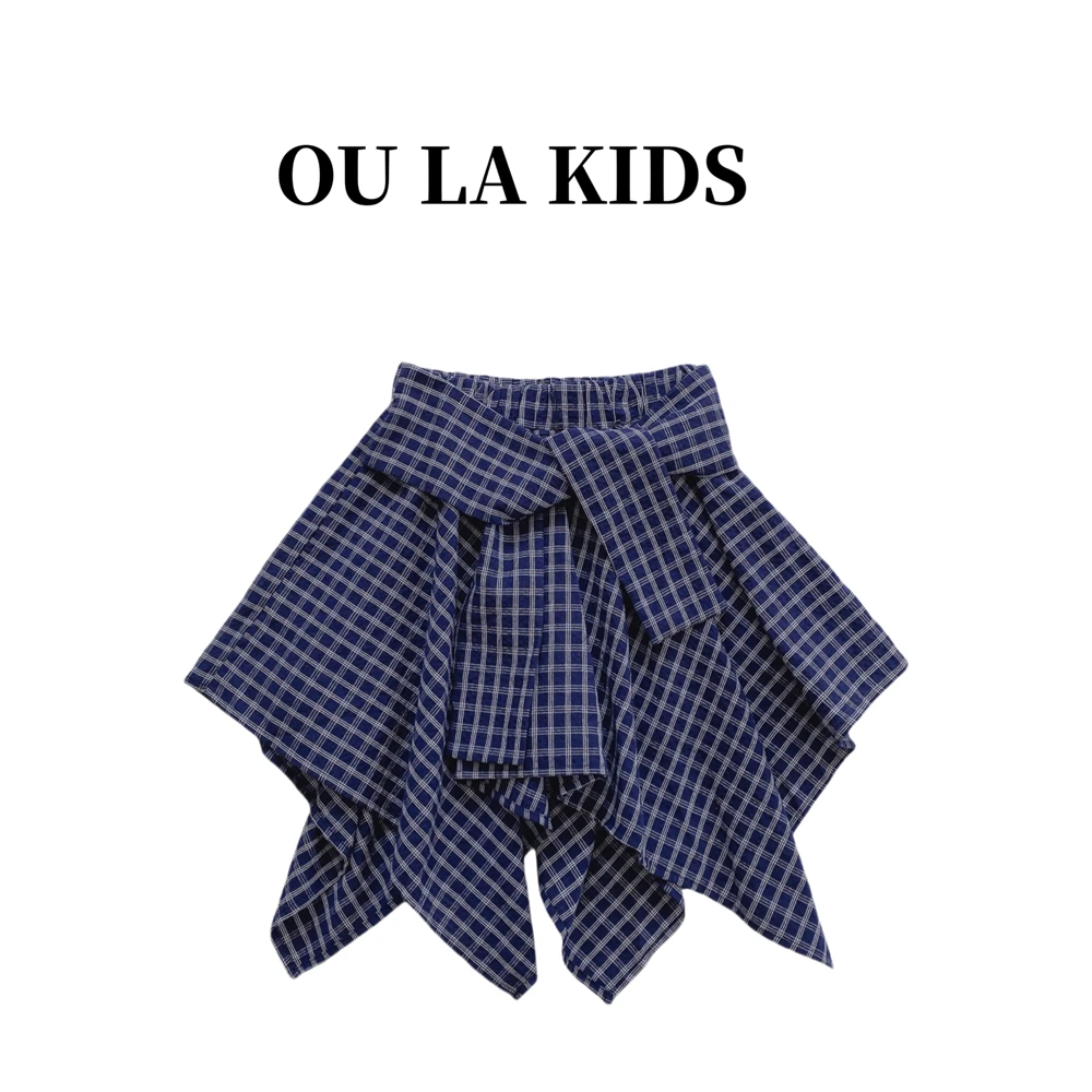 【内有安全裤】2025夏季新品女童装不规则格纹松紧腰半身裙81100