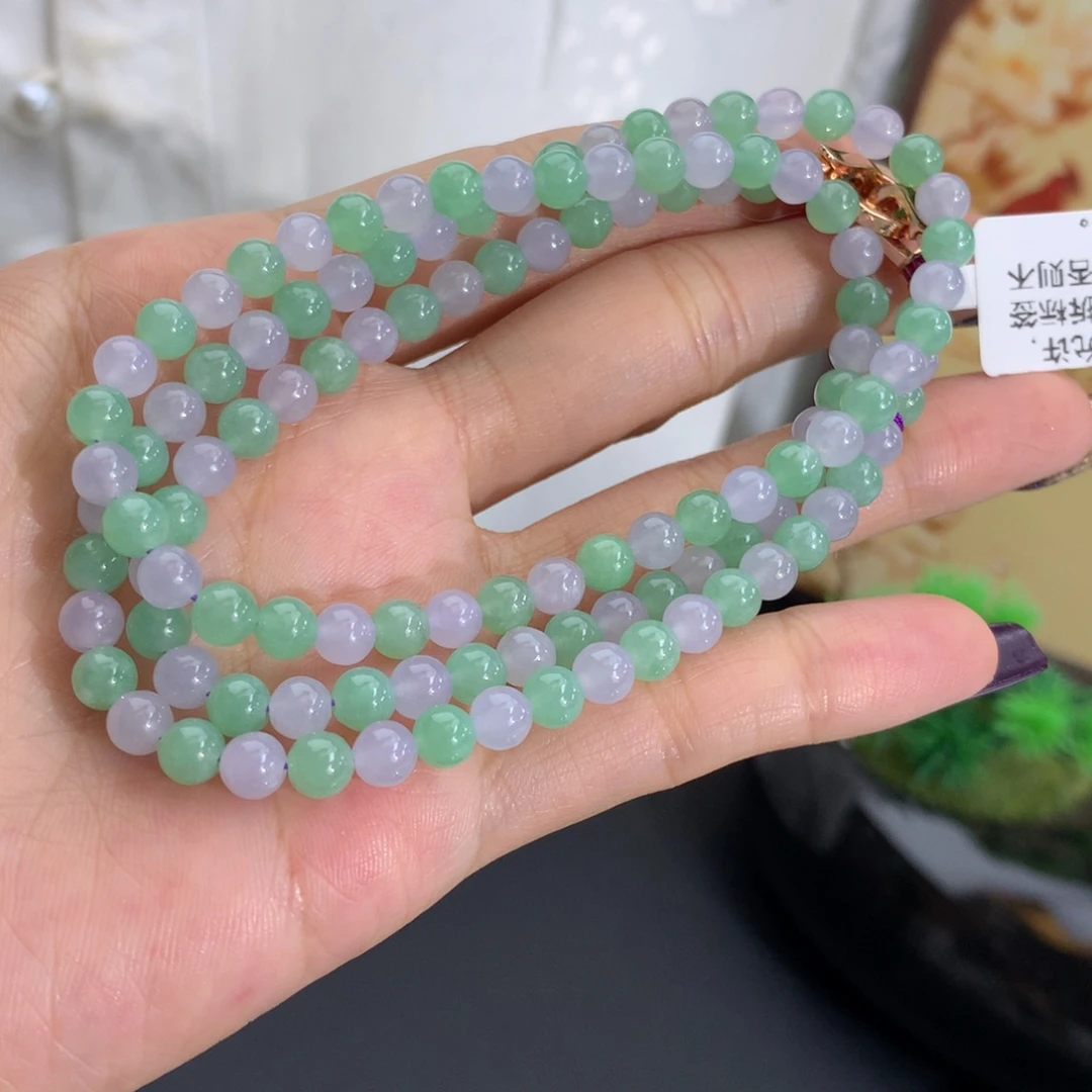 翡翠未镶嵌手串卡5冰胶紫绿双彩项链