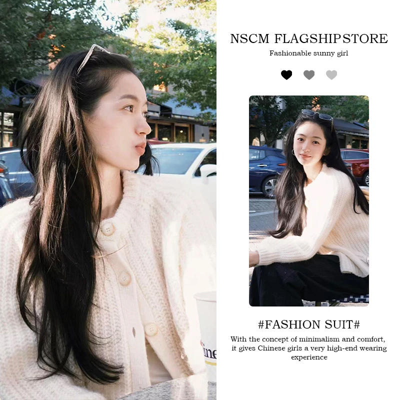 NSCM秋冬新款新款时尚洋气百搭女装简约白色温婉风针织开衫上衣