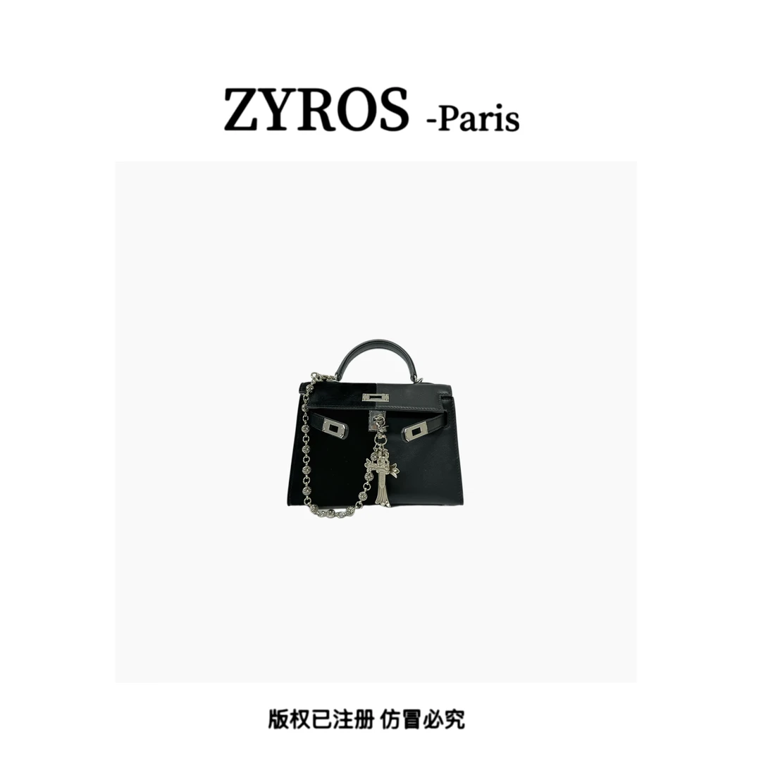 ZYROS/秋冬新款黑拼轻奢高级感时尚百搭手拎斜挎小凯莉包女Z440