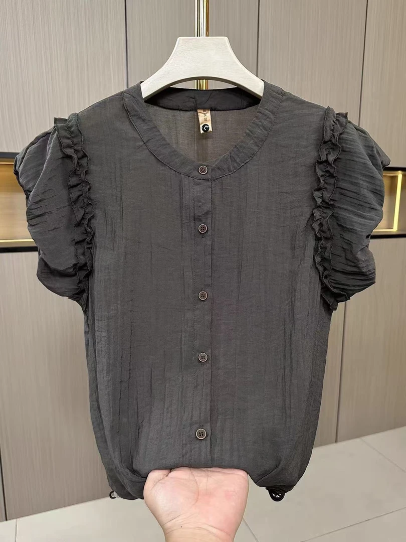 #281【涵宇】2025新款夏季洋气宽松减龄气质百搭设计感开衫长袖T恤