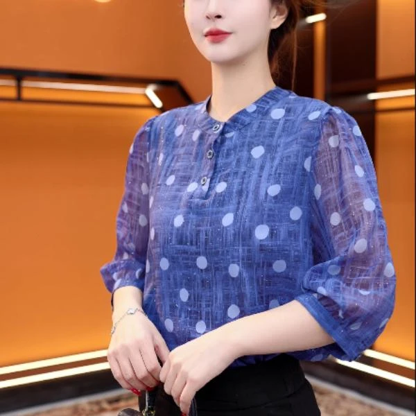 大码夏季新款柔蓝水盈2025小衫洋气套头衬衫短袖女上衣打底时尚