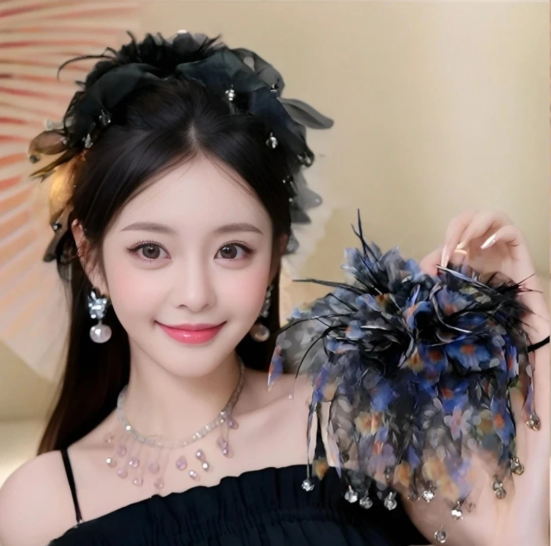 【公主的裙摆】抓夹花朵羽毛大号抓夹显发量夏季轻纱时尚百搭头饰女